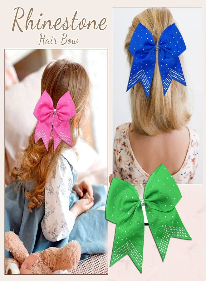 Hipcheer 12PCS 8" Rhinestones Large Cheer Hair Bows for Girls, Hand-made Grosgrain Ribbon Hair Accessories for Teen Girls Softball Cheerleader Sport (White) - Image 3